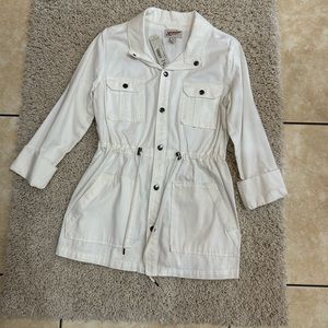 New Arizona Jean Co Womens White Chino Jacket Drawstring Waist &Pockets Size M
